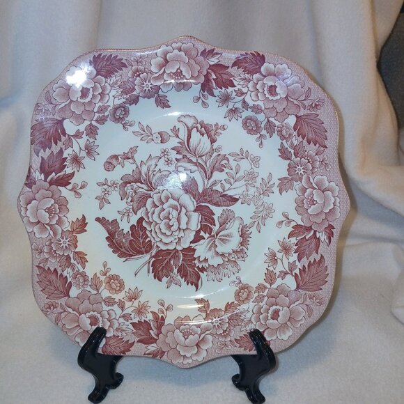 Spode Archive Collection British Flowers Poppy Dessert Buffet Plate Cranberry - Picture 8 of 14